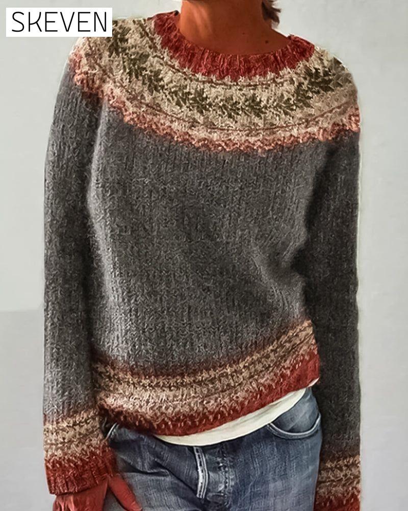 Colorblocked Round Neck Sweater Gray 2023 f/w 23BF clothes Sweaters sweaters & cardigans Tops/Blouses