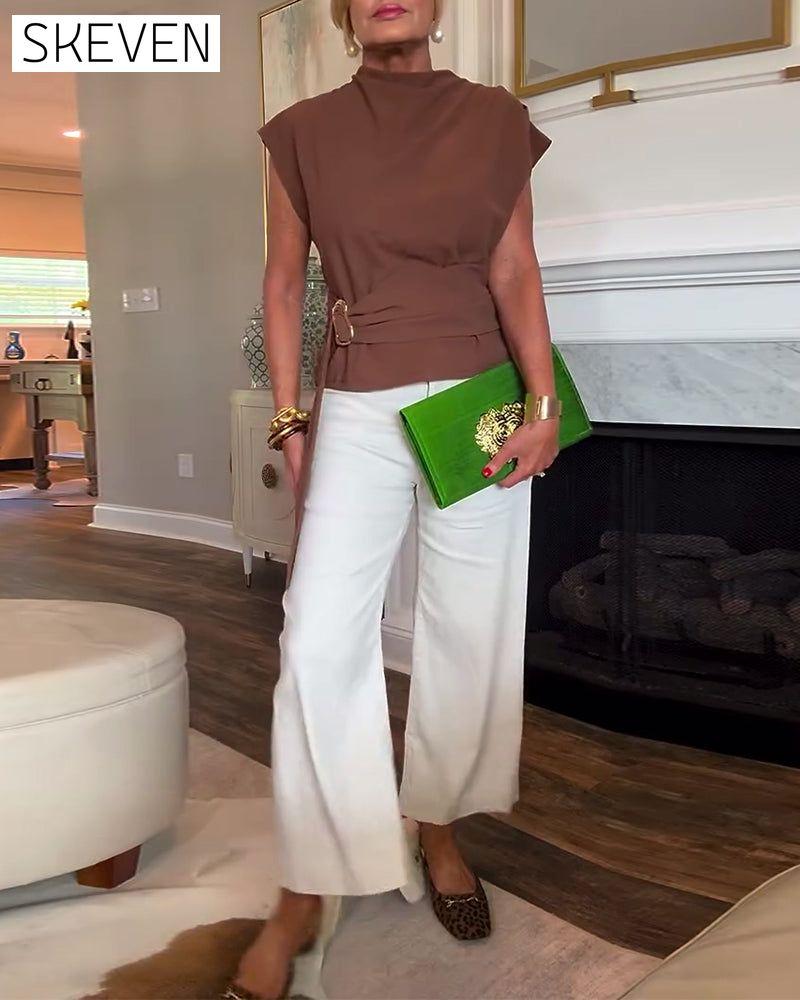 Temperament Waist Solid Color Blouse