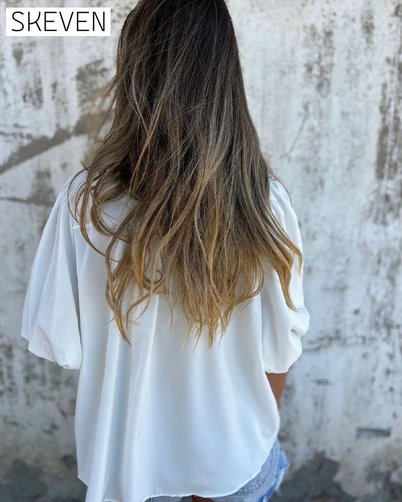 Casual Fashion Short Sleeve Solid Color Blouse