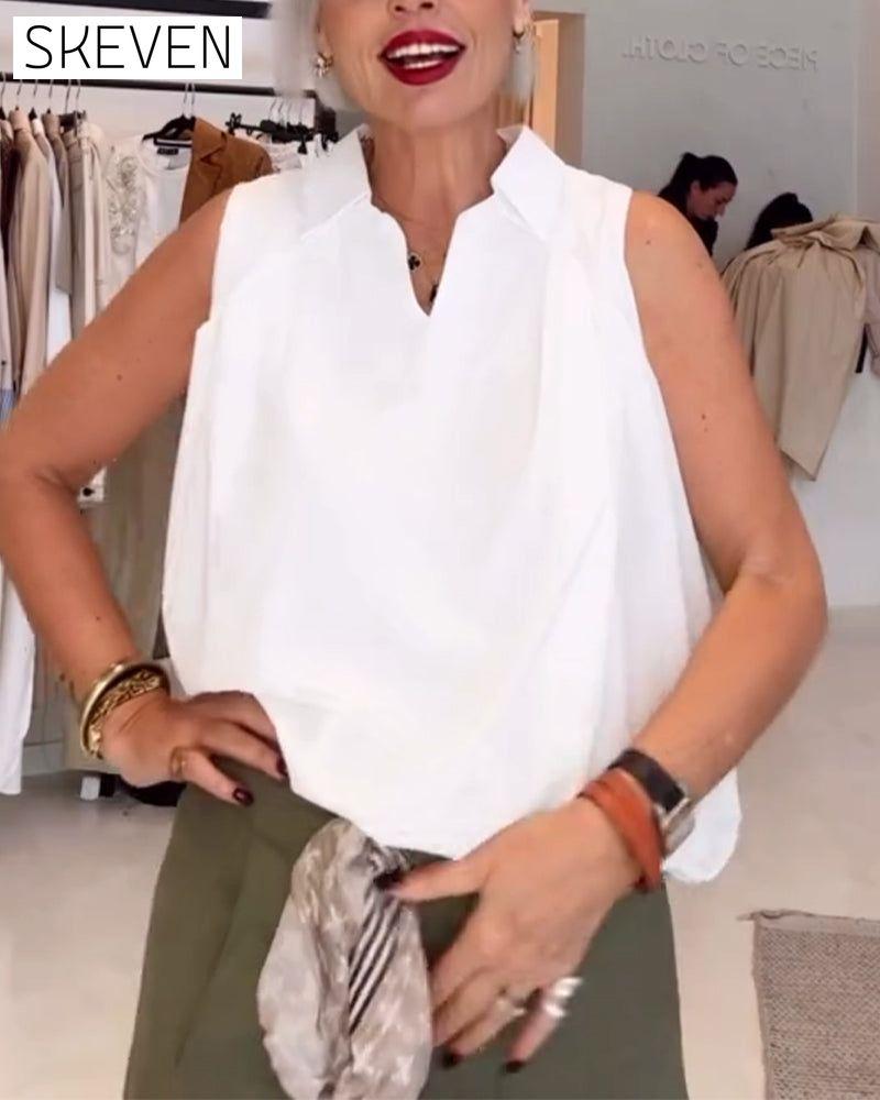 Sleeveless Lapel Loose Blouse