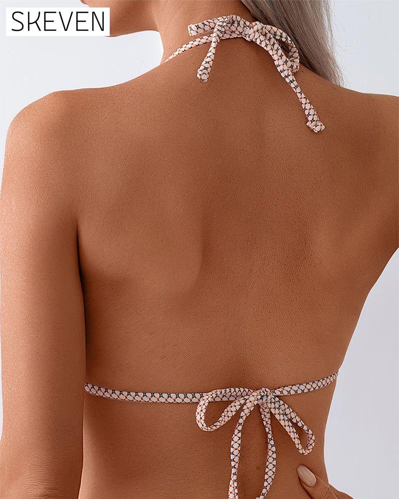 Zweiteiliger Triangel-Badeanzug mit Retro-Print und Neckholder.