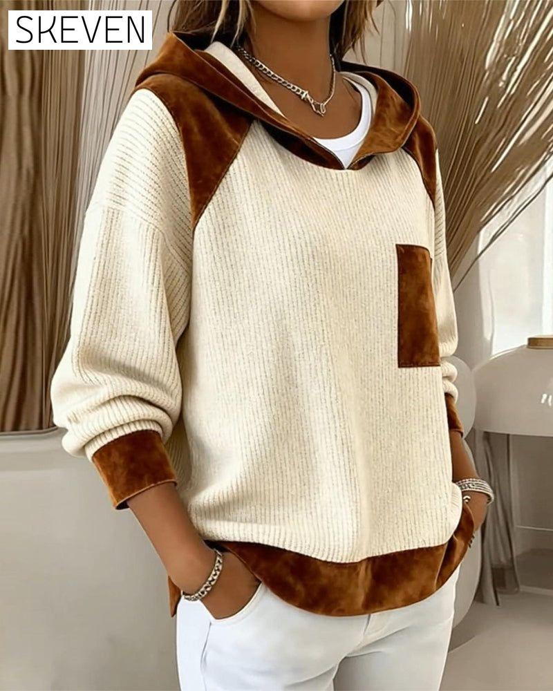 Color Block Casual Hooded Sweatshirt