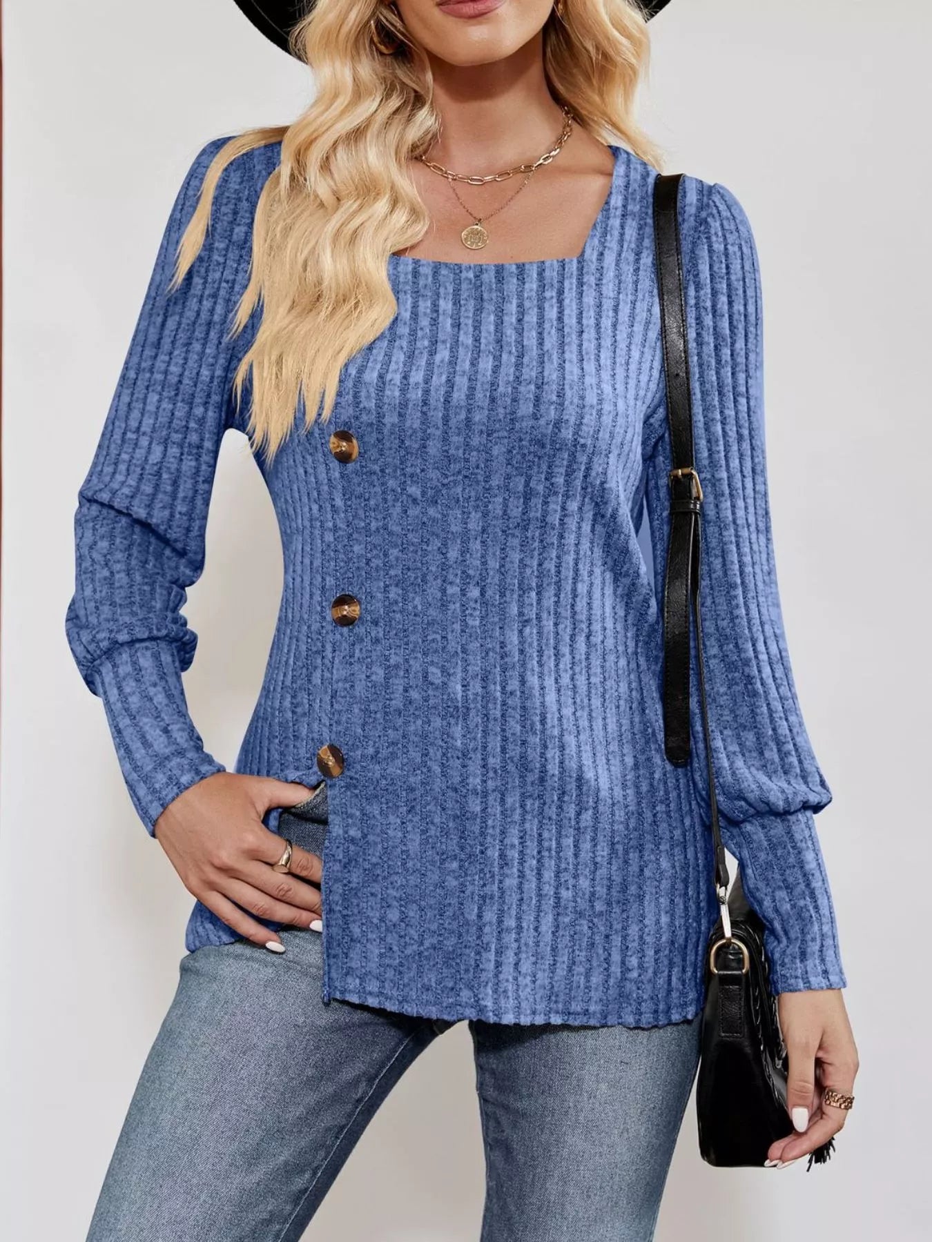 Langärmliges T-Shirt mit Rippstrickschlitz