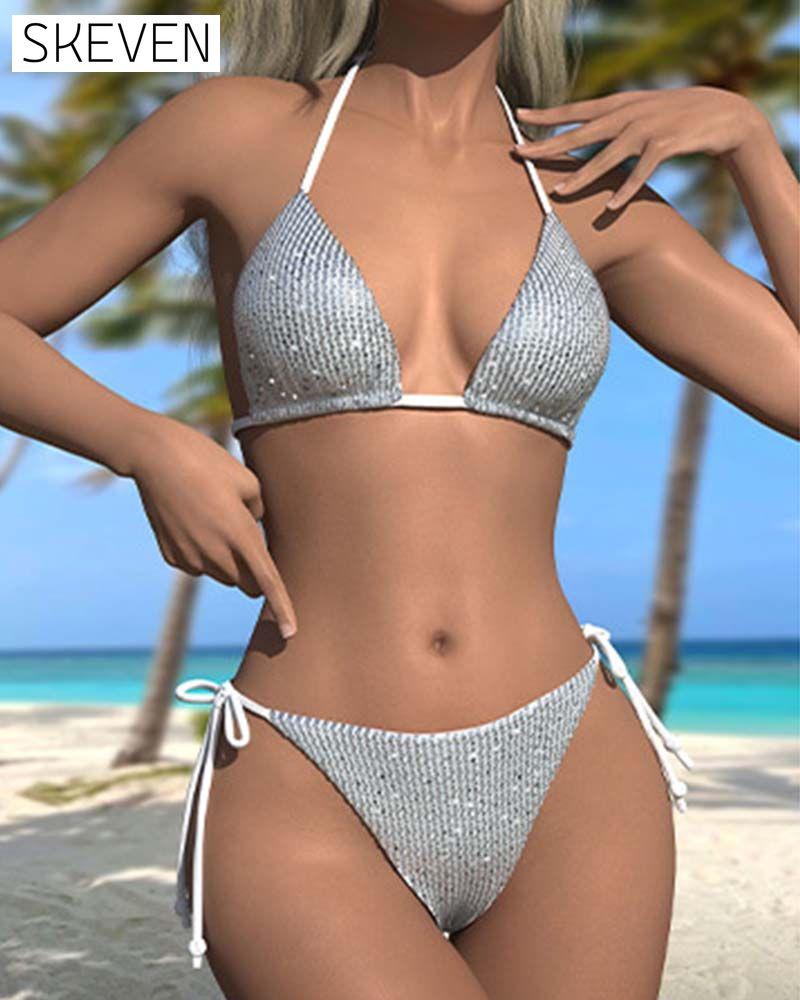 Sexy Sequined Lace-Up Bikini