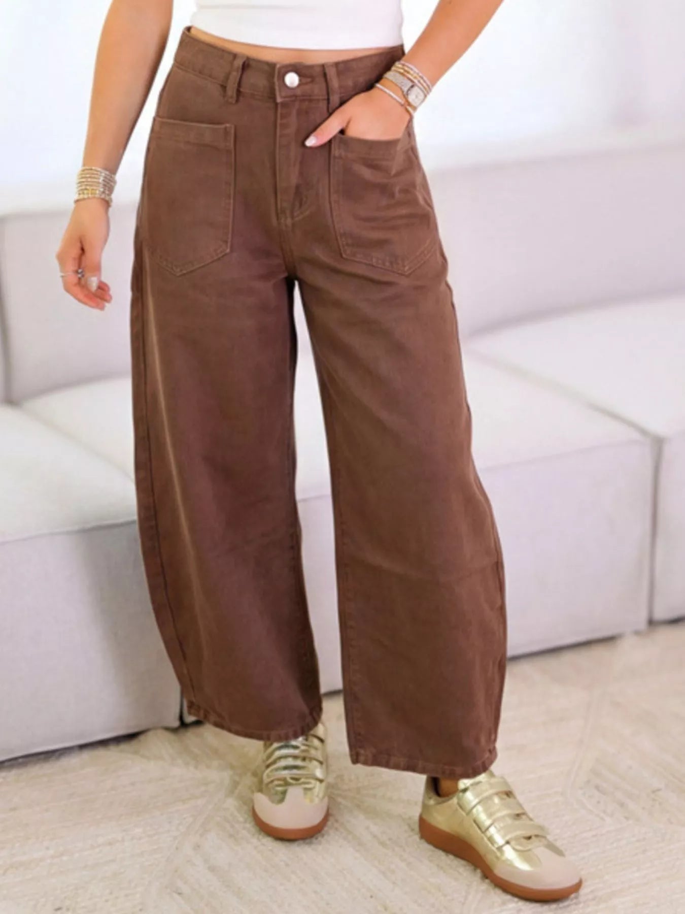 Wide-Leg Jeans with Front Patch Pockets