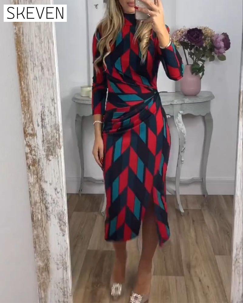 robe fendue à imprimé losanges