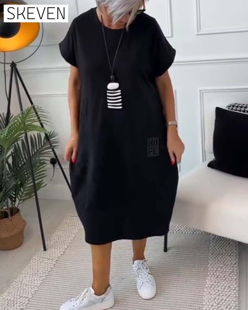 Simple letter print short sleeve casual dress