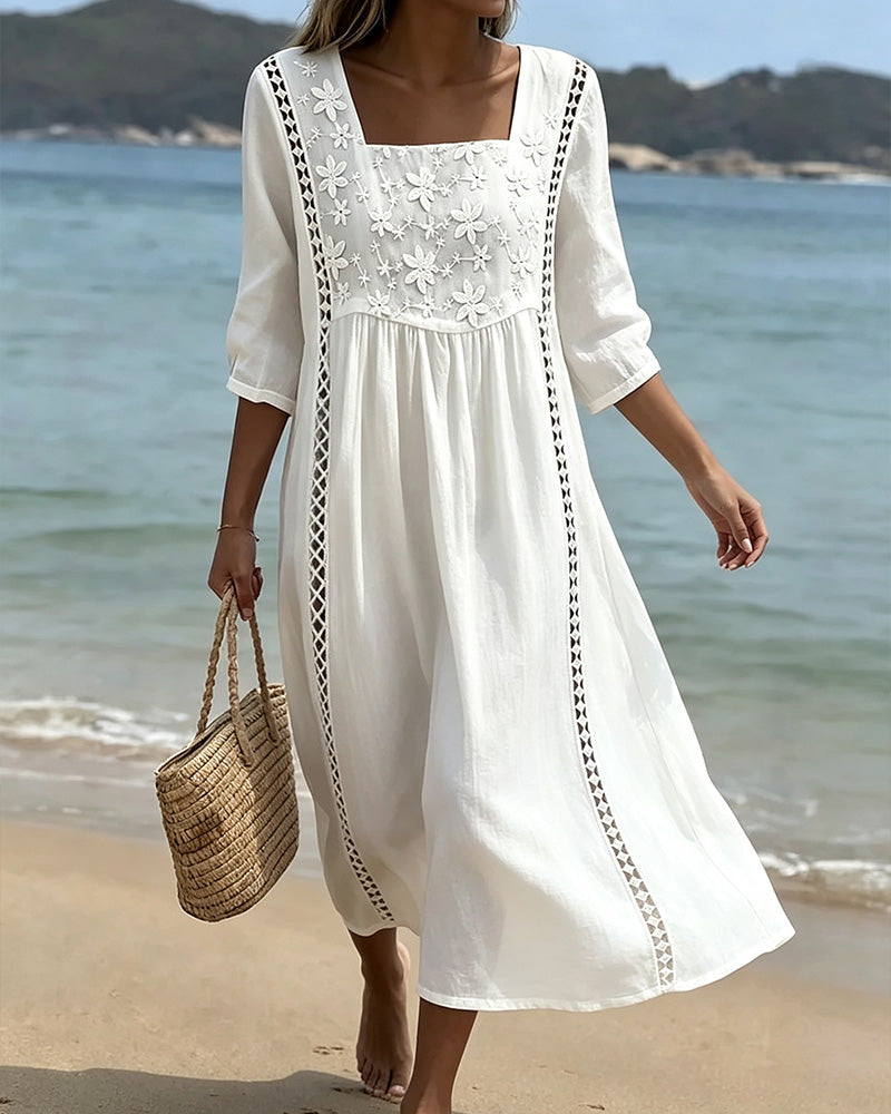 Square Neck Hollow Out Casual Dress