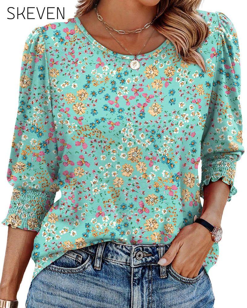 Puff Sleeve Printed Blouse
