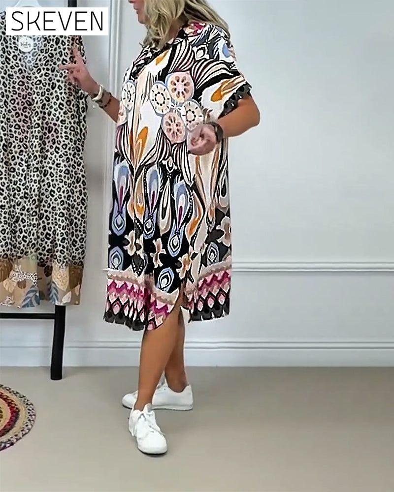 Robe droite imprimée bohème à manches courtes