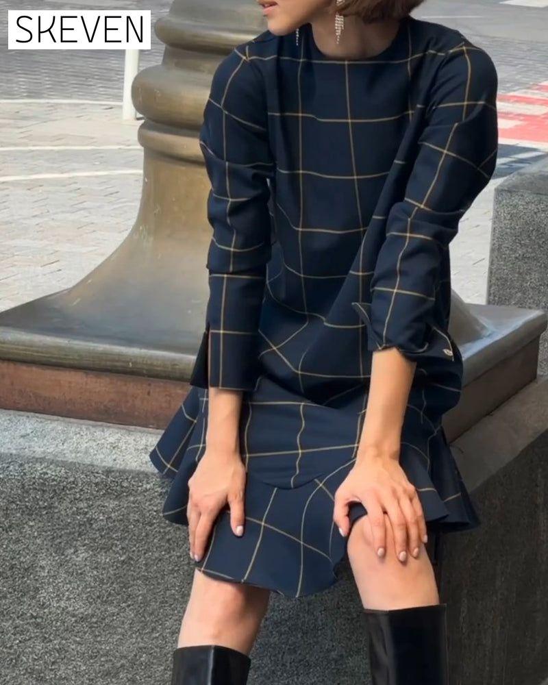Vintage-Kleid mit Rundhalsausschnitt und Karomuster