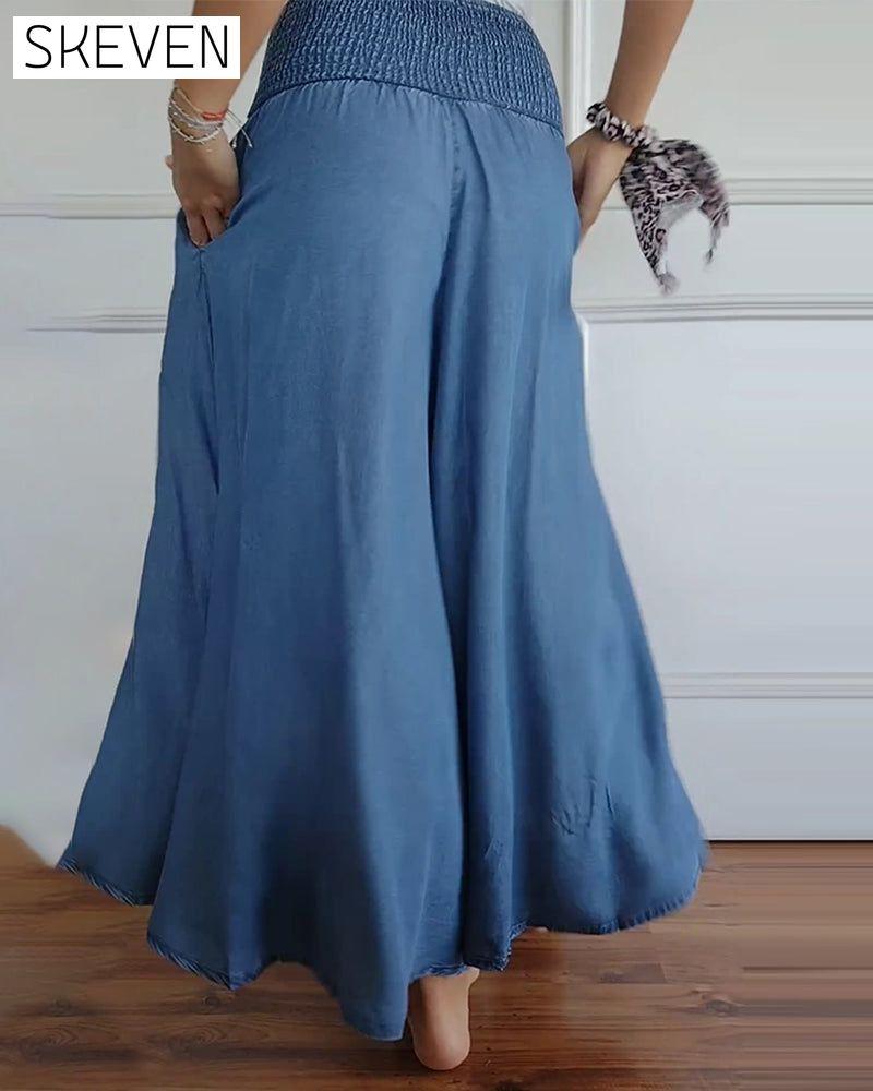 Elastic waist wide leg pants