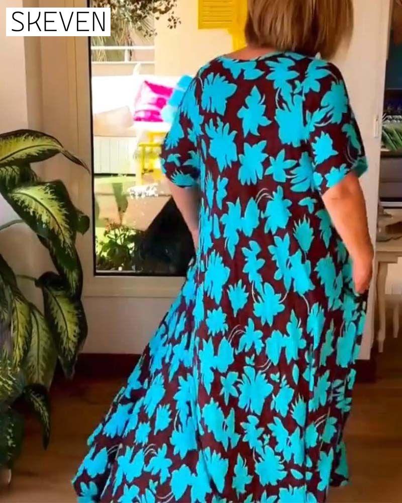 robe ample à imprimé floral et col en V avec poches