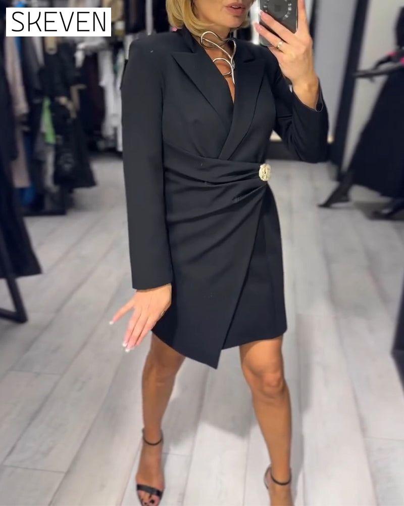 Einfarbiger Anzug mit Kragen, modisches Kleid