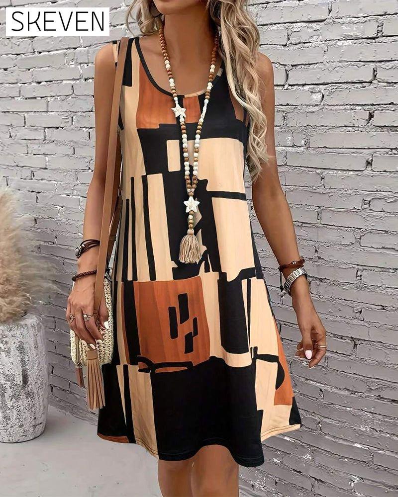 Ärmelloses Kleid mit Rundhalsausschnitt und Retro-Print