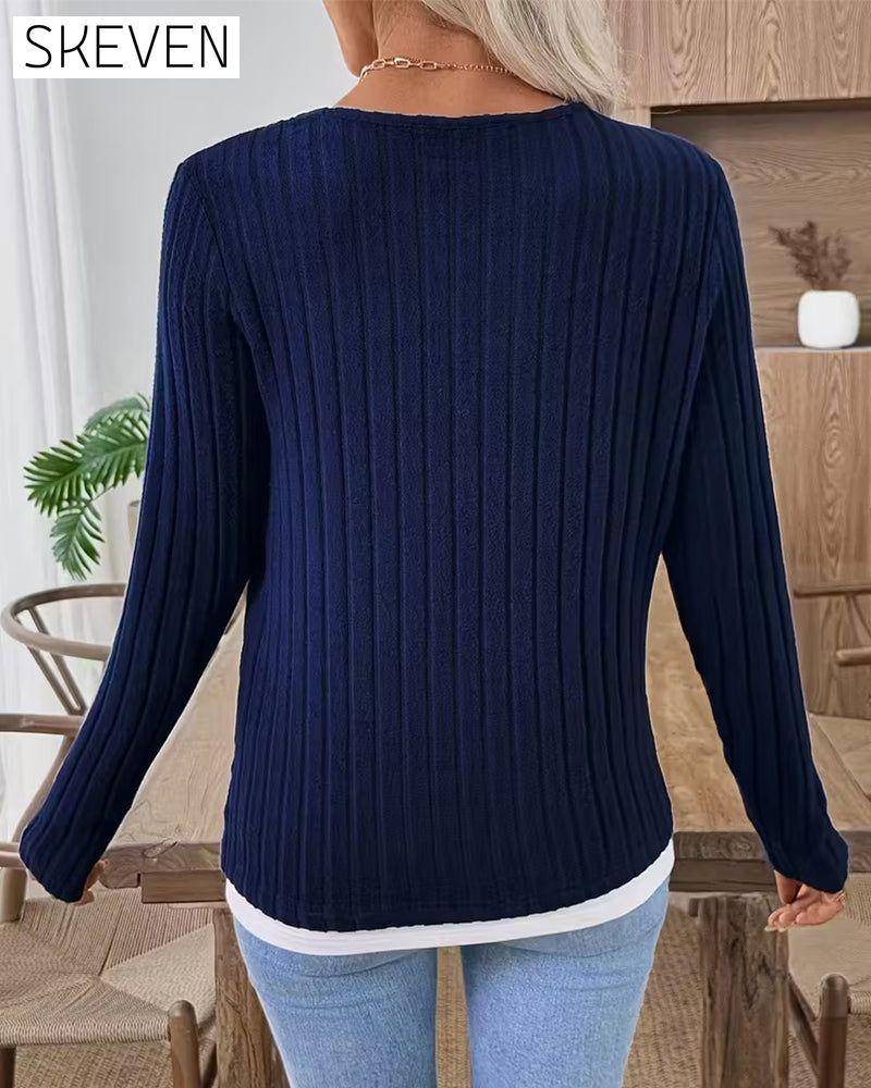 Fake Two-Piece Ribbed Brushed Top