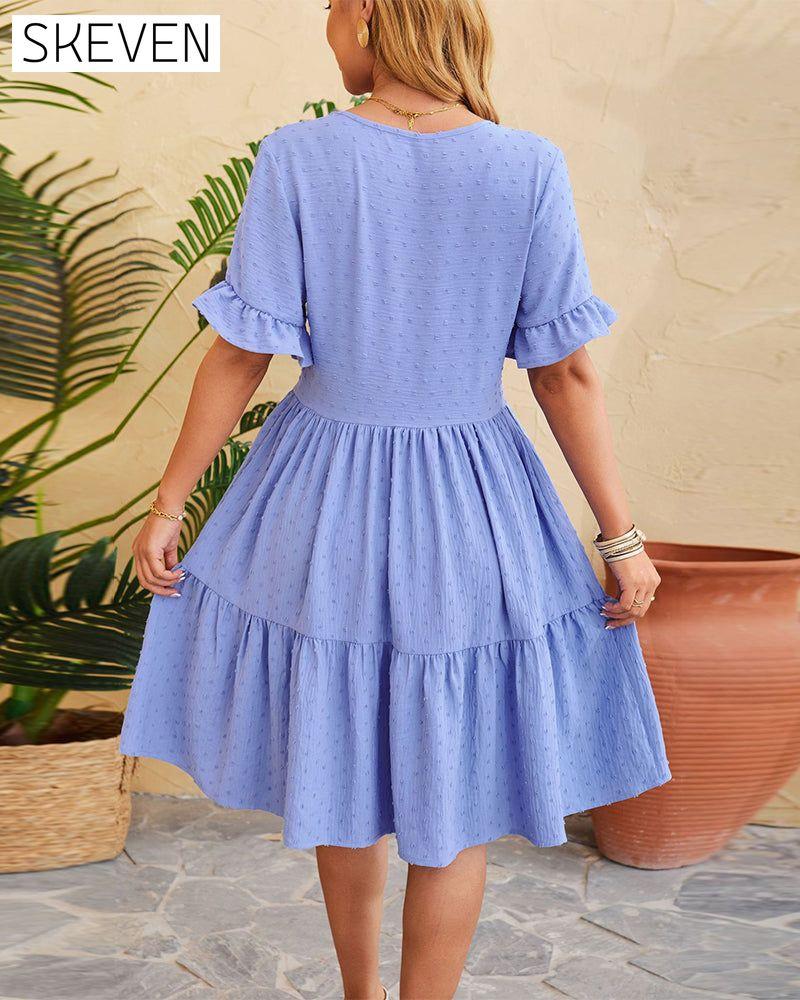 Elegantes, geknöpftes Rüschenkleid in A-Linie