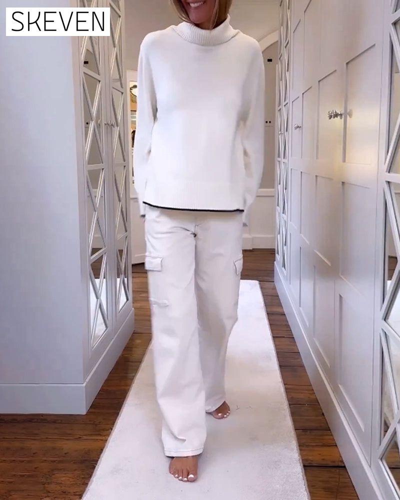 High neck long-sleeve pullover