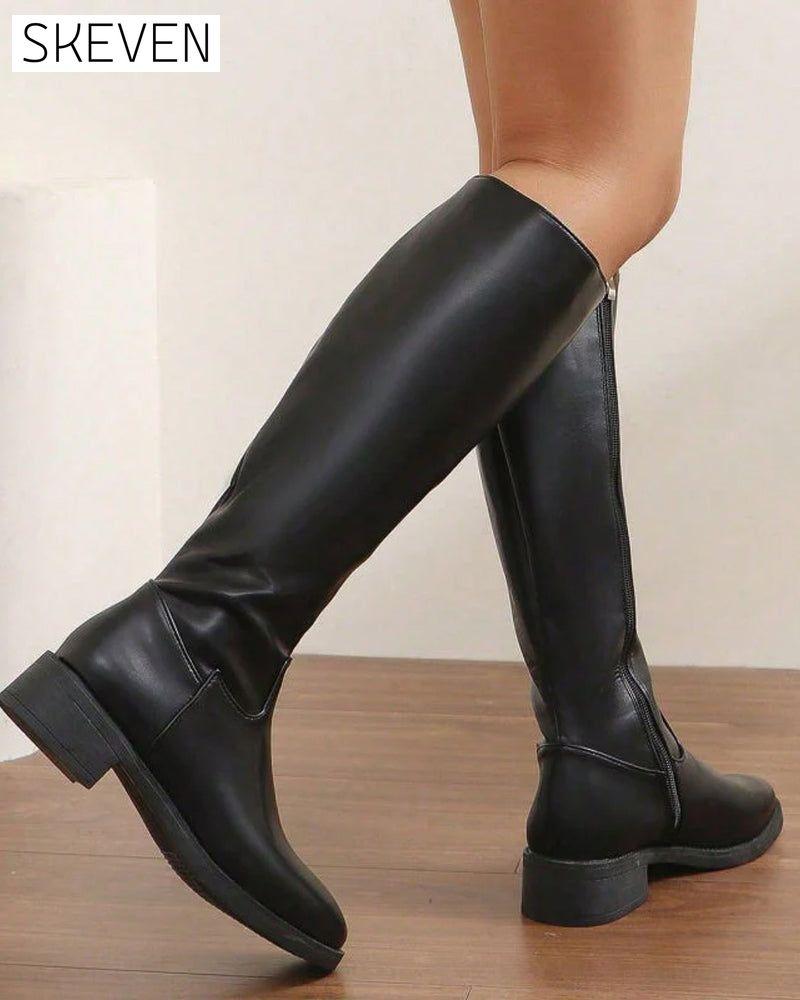 Bottes mi-mollet à fermeture éclair latérale pour femmes