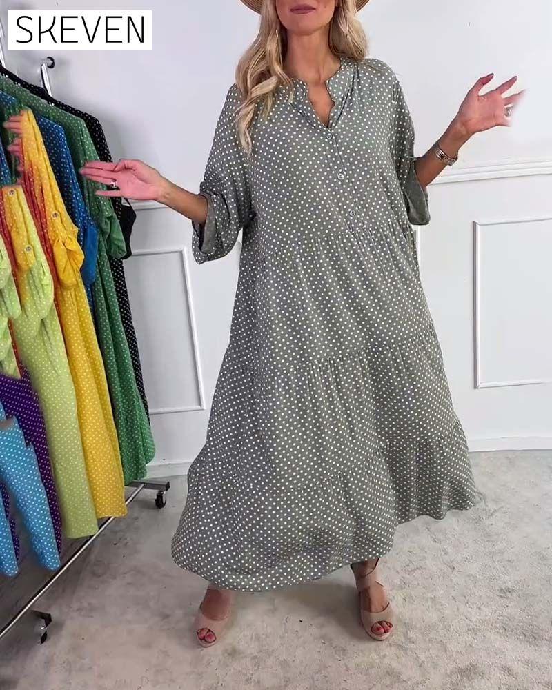 Robe droite à pois à manches courtes