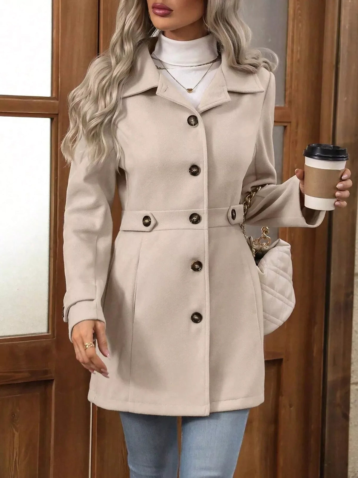Single-Breasted Long Sleeve Coat