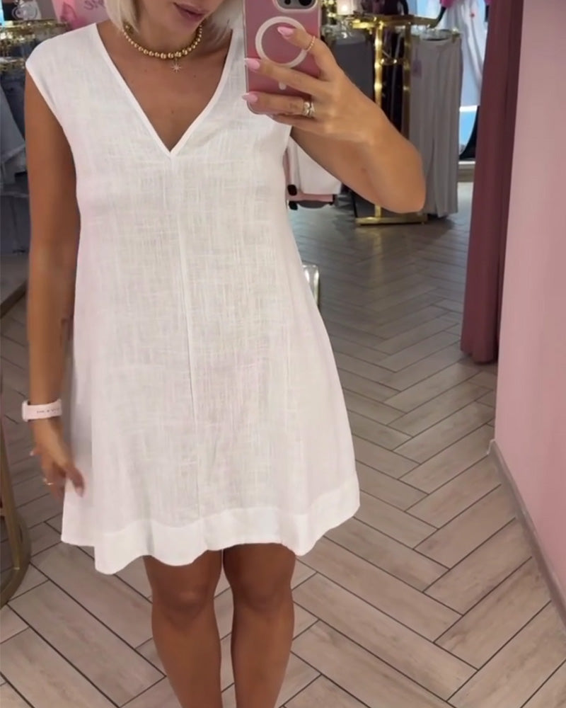 Solid Color Sleeveless V-Neck Short Dress