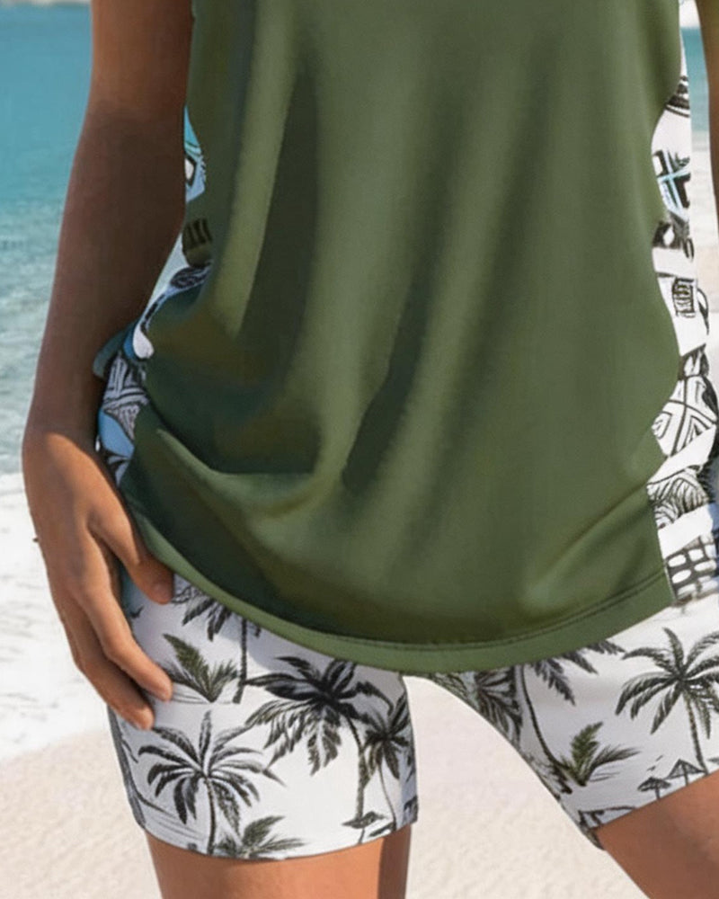 Vacation Printed Cross Strap Tankini