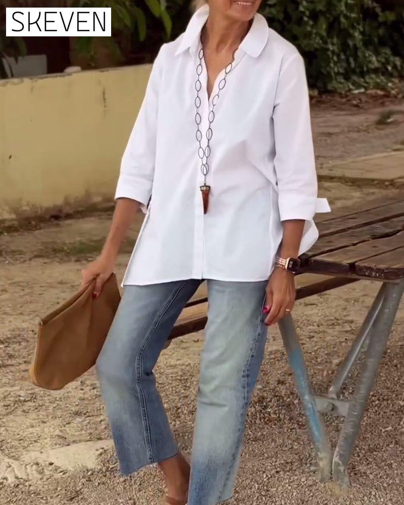 Chemise décontractée à manches longues et revers
