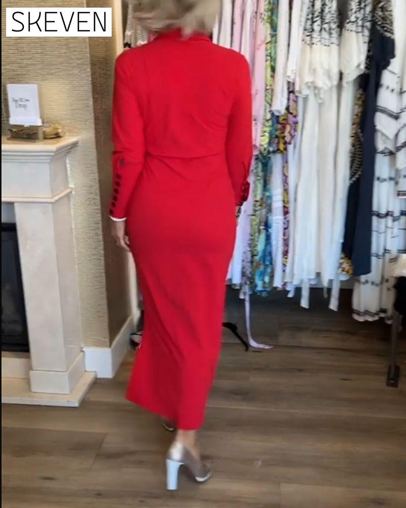 Solid color slit elegant dress