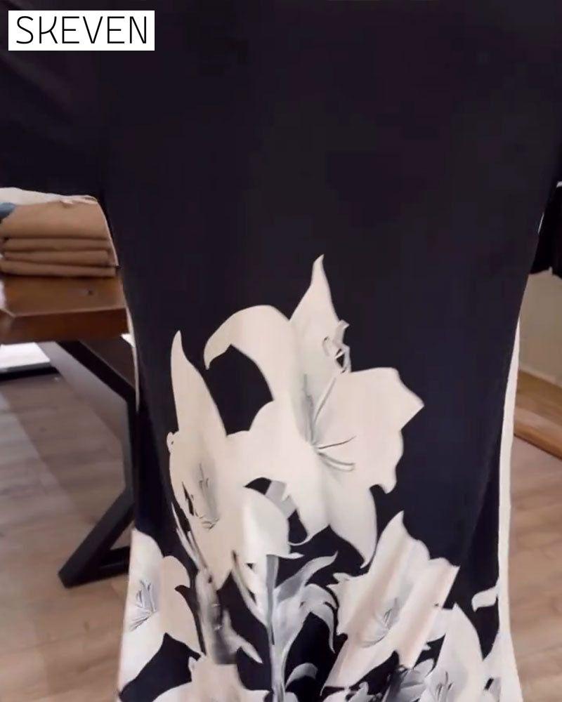 Lapel Printed Oversized Maxi Dress