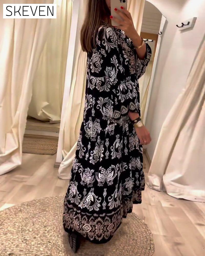 Vintage bedrucktes, plissiertes, locker sitzendes Kleid