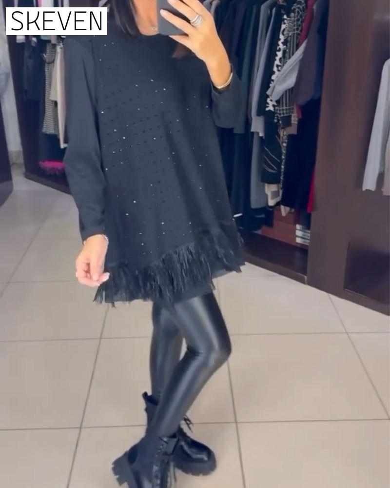Fashionable Rhinestone Hem Blouses