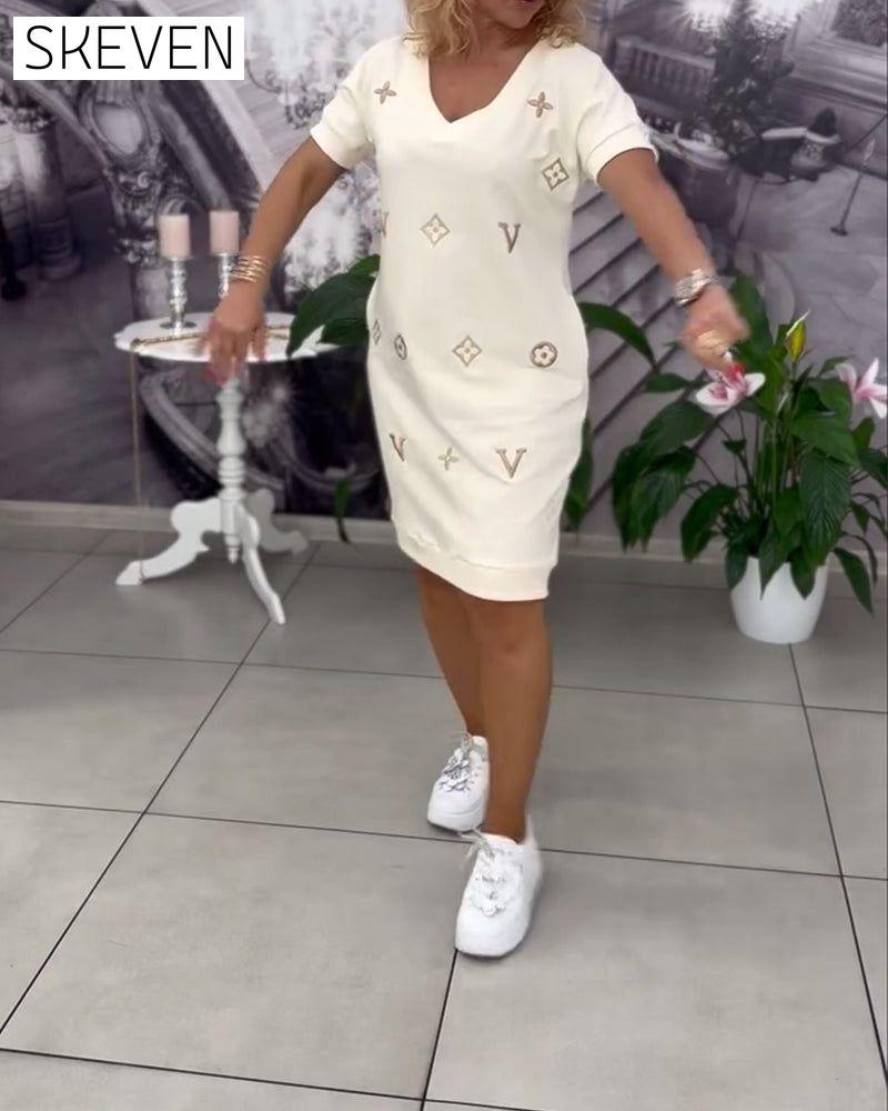 Fashion V-Neck Short-Sleeved Dress