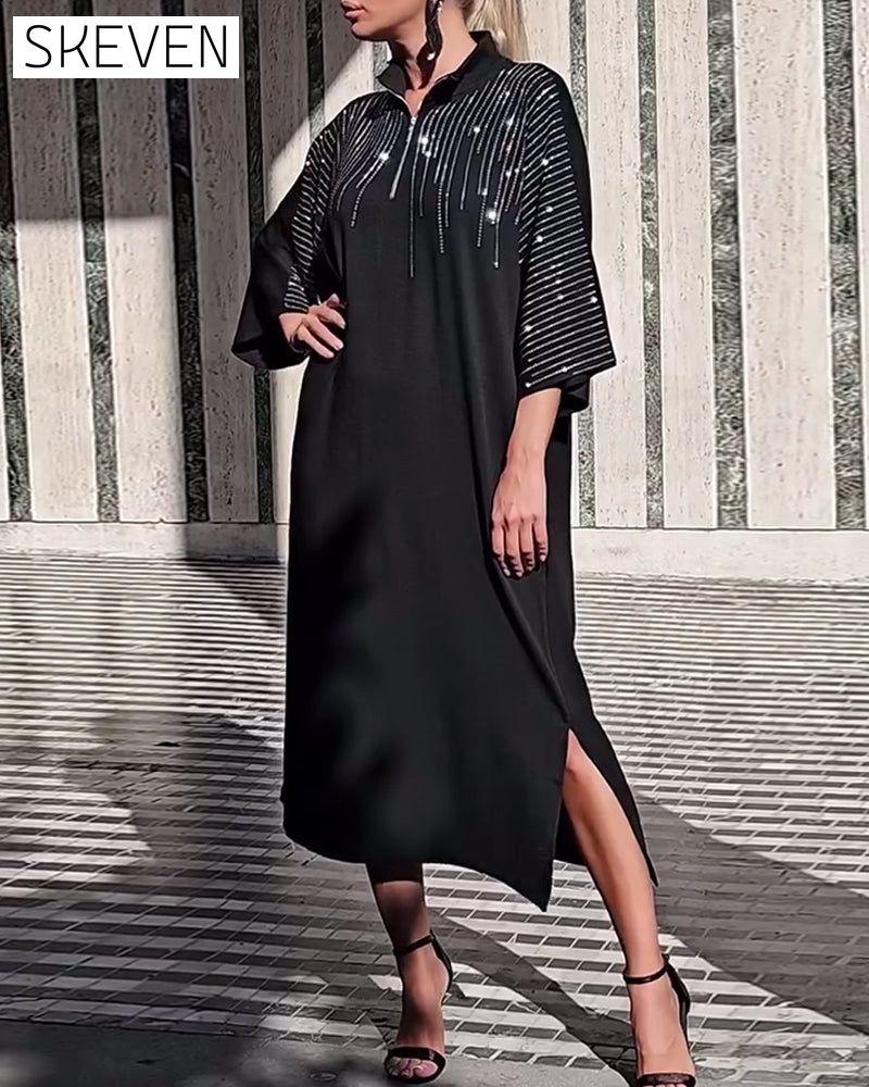 Lässiges Kleid mit Reißverschlusskragen und Schlitz
