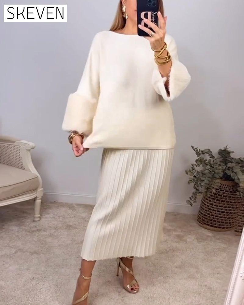 Elegant Solid color pullover with long sleeve