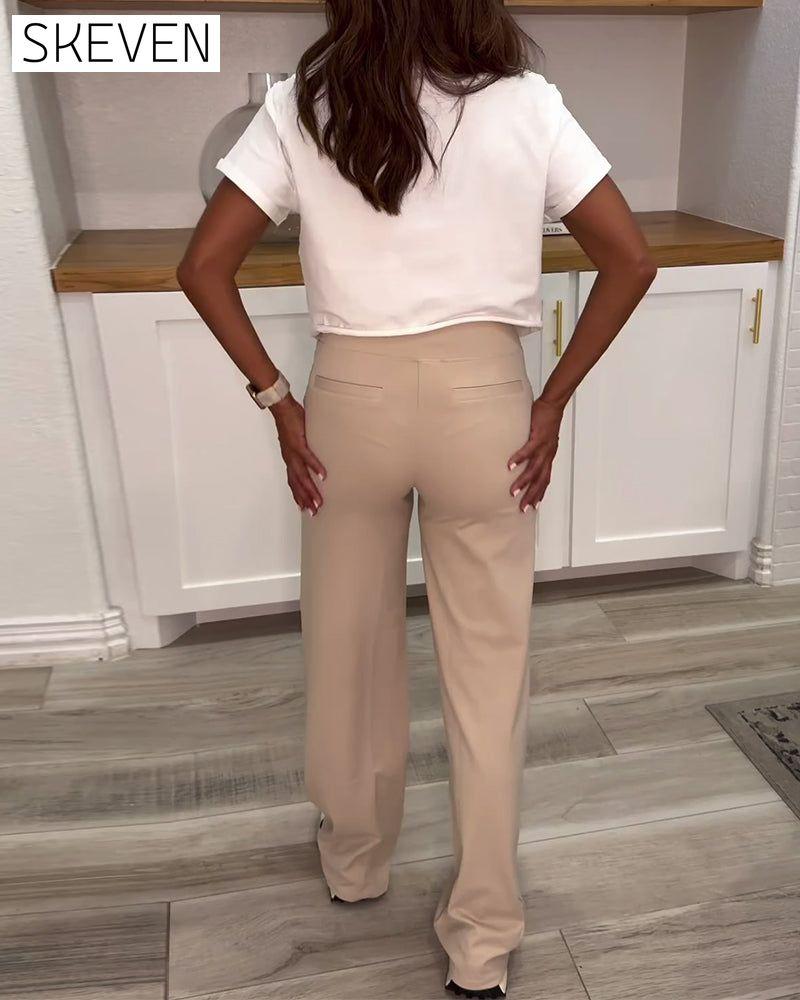 Solid color casual pocket trousers pants spring summer