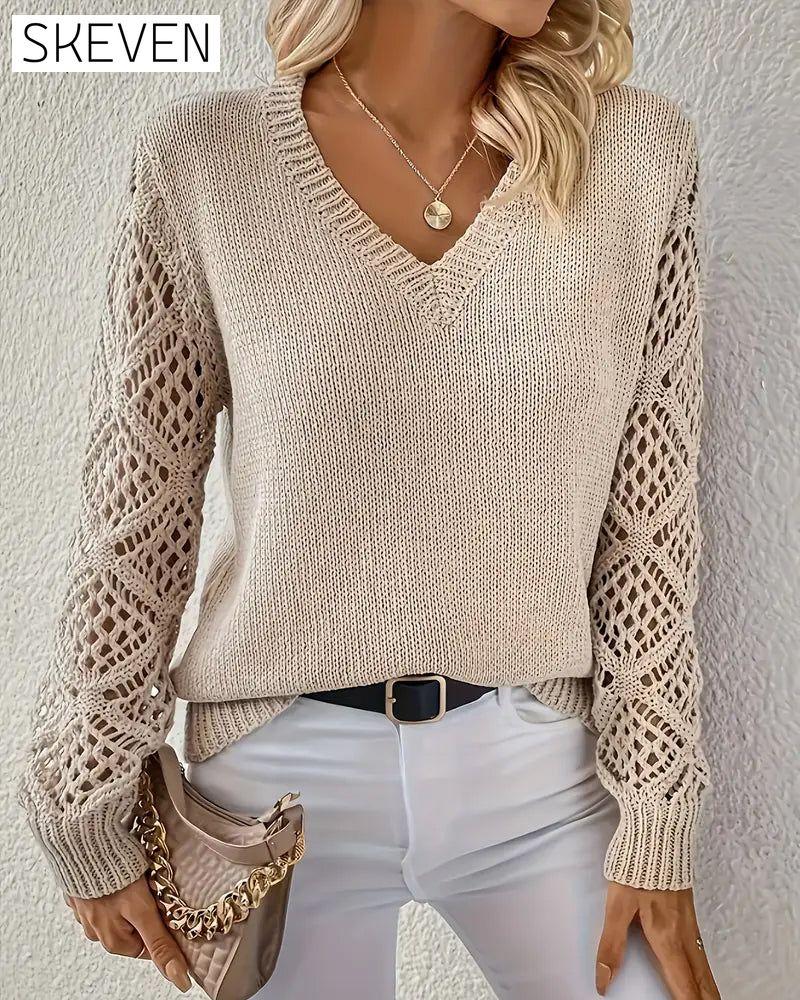 Hollow Sleeve V-Neck Sweater