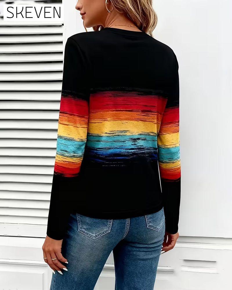 Casual Rainbow Print Crew Neck T-Shirt