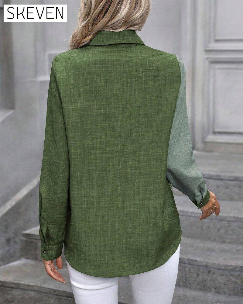 Einreihige Bluse mit Farbblock-Revers