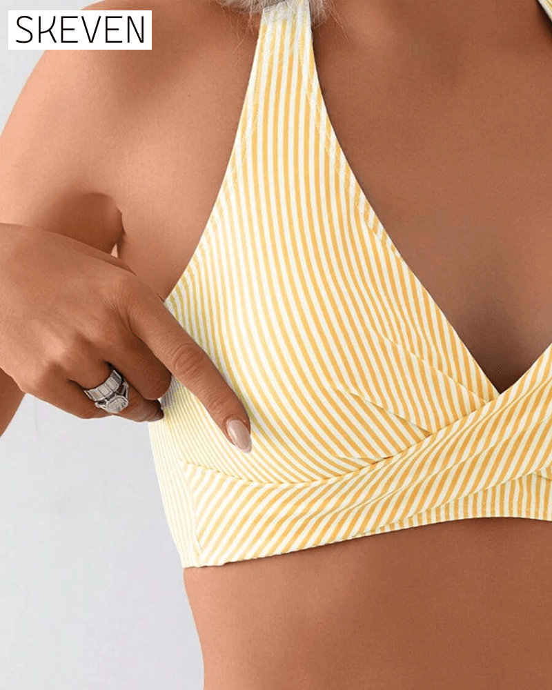 V-Neck Two-Piece Striped Swimsuit