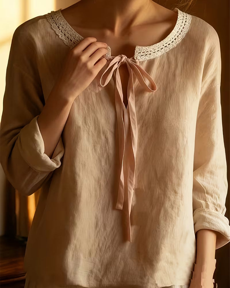Lace-Up Solid Color Stylish Casual Blouse