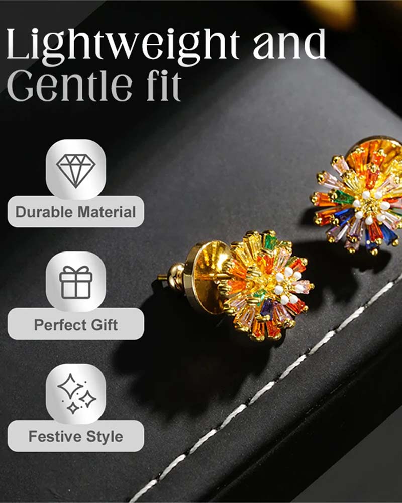 Colorful Firework Stud Earrings 💎 Zirconia Design & Minimalist Elegant