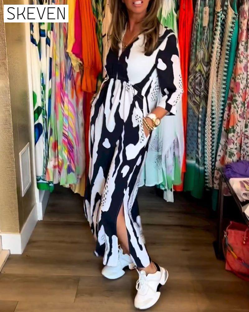 Slit V Neck Long Sleeve Dress 2023 F/W 23BF casual dresses Clothes Dresses Spring