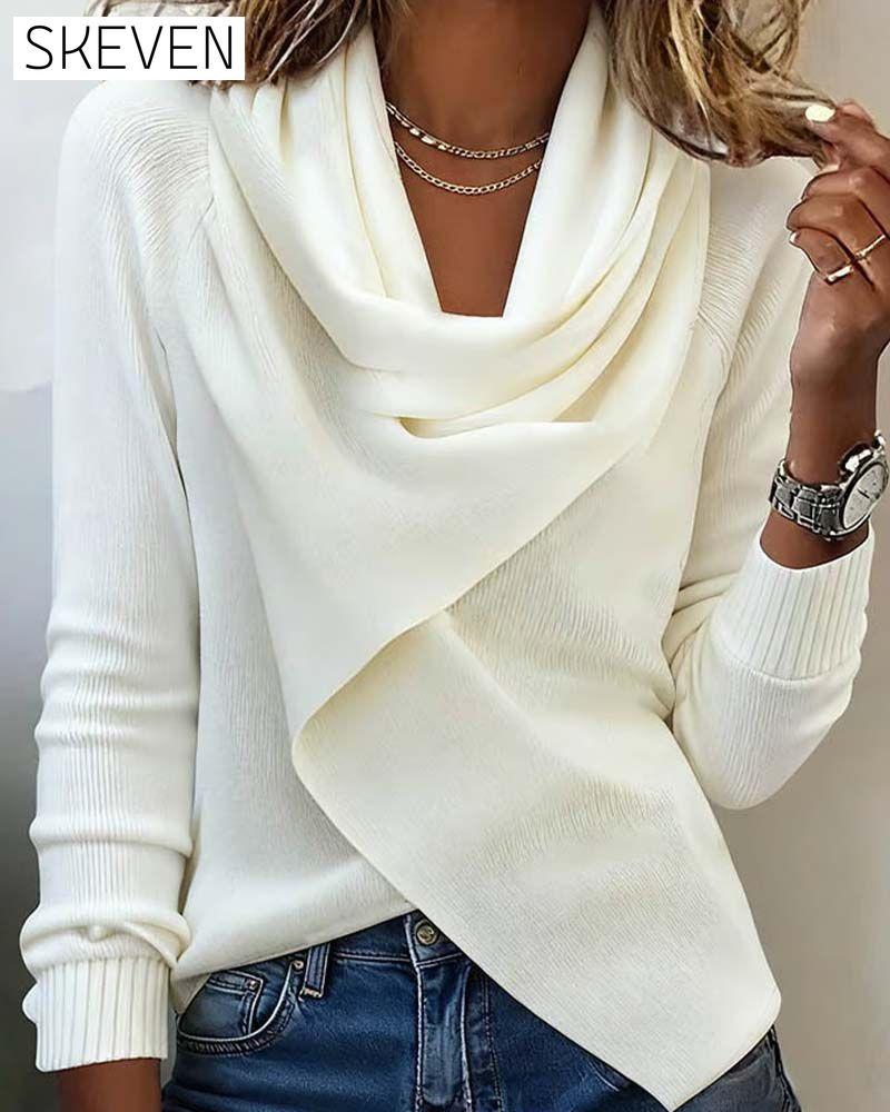 Slouchy Collar Irregular Solid Color Knit Top