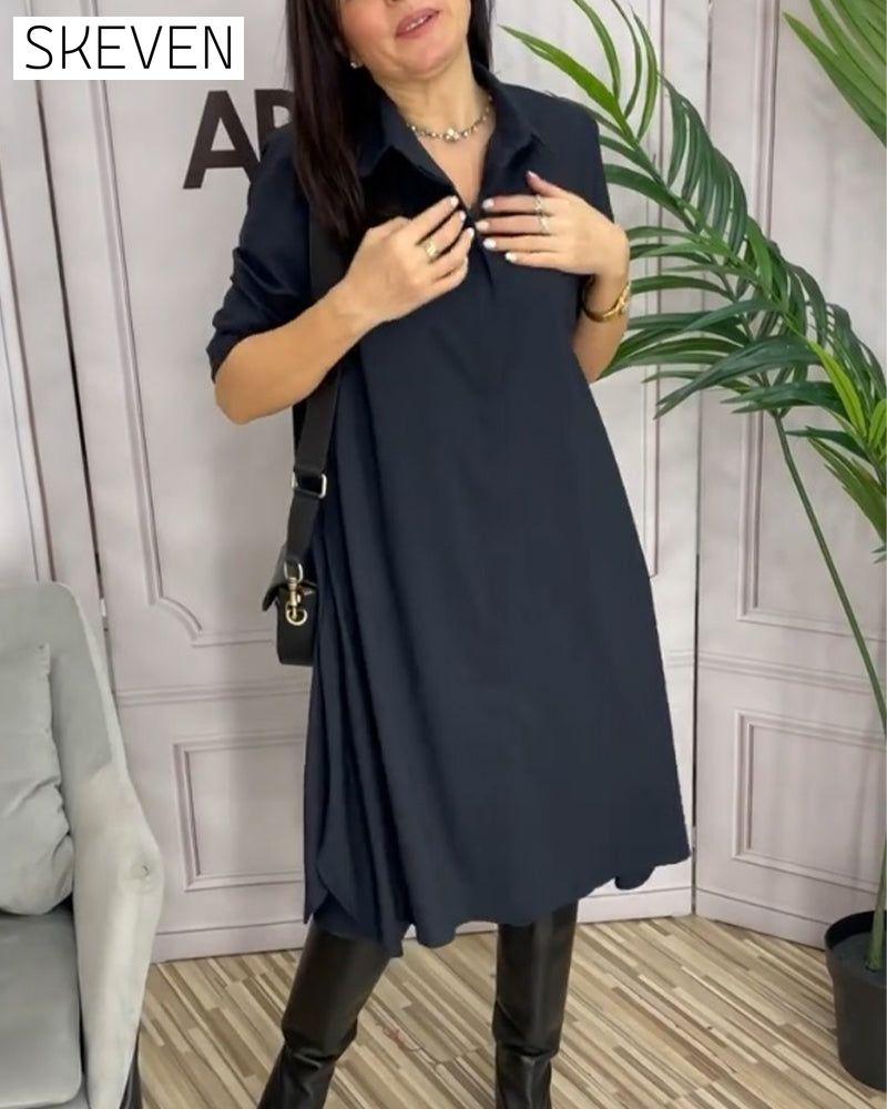 Solid color lapel casual dress