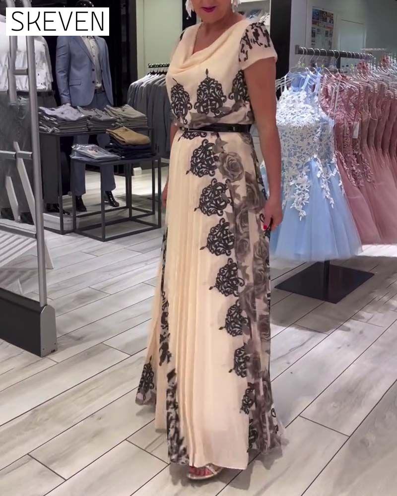 Vintage print pleated elegant dress