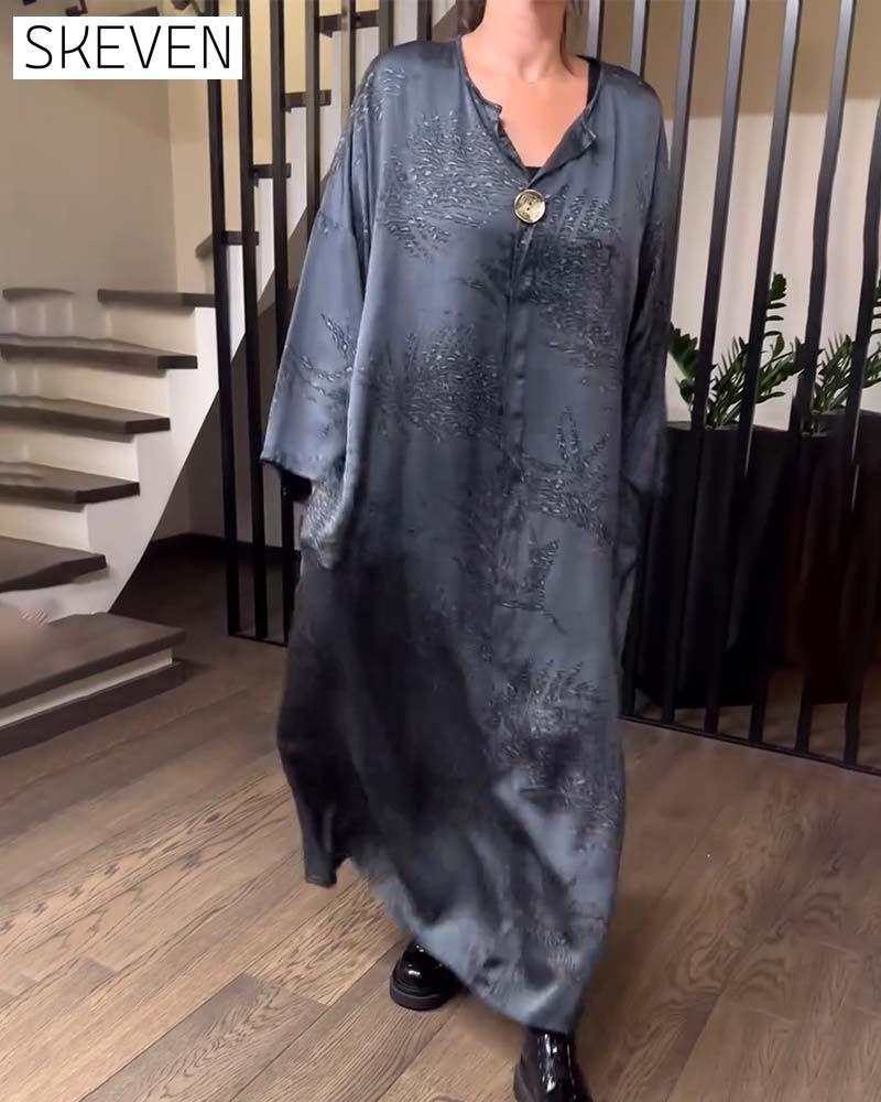 Long Sleeve Printed Straight Dress
