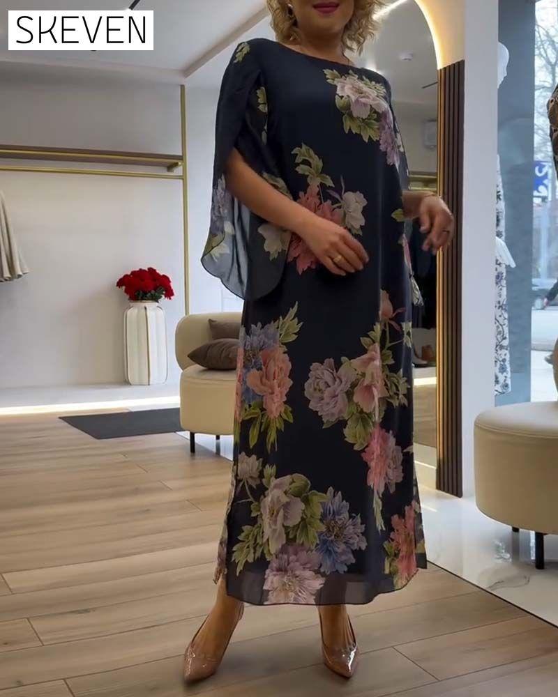 Round Neck Floral Slit Dress
