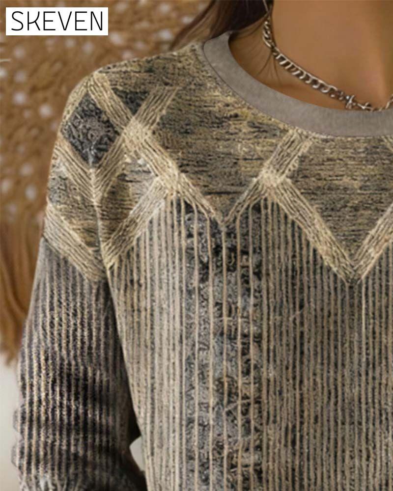 Retro Printed Round Neck Sweatshirt
