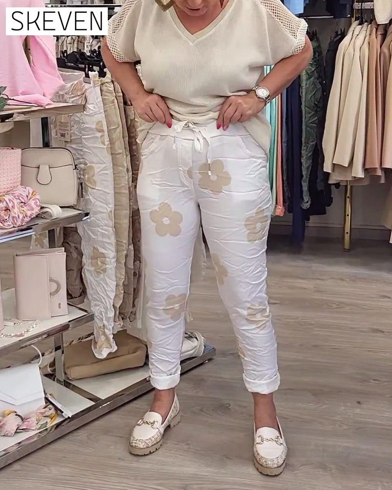 Lässige bedruckte Hose mit Kordelzug